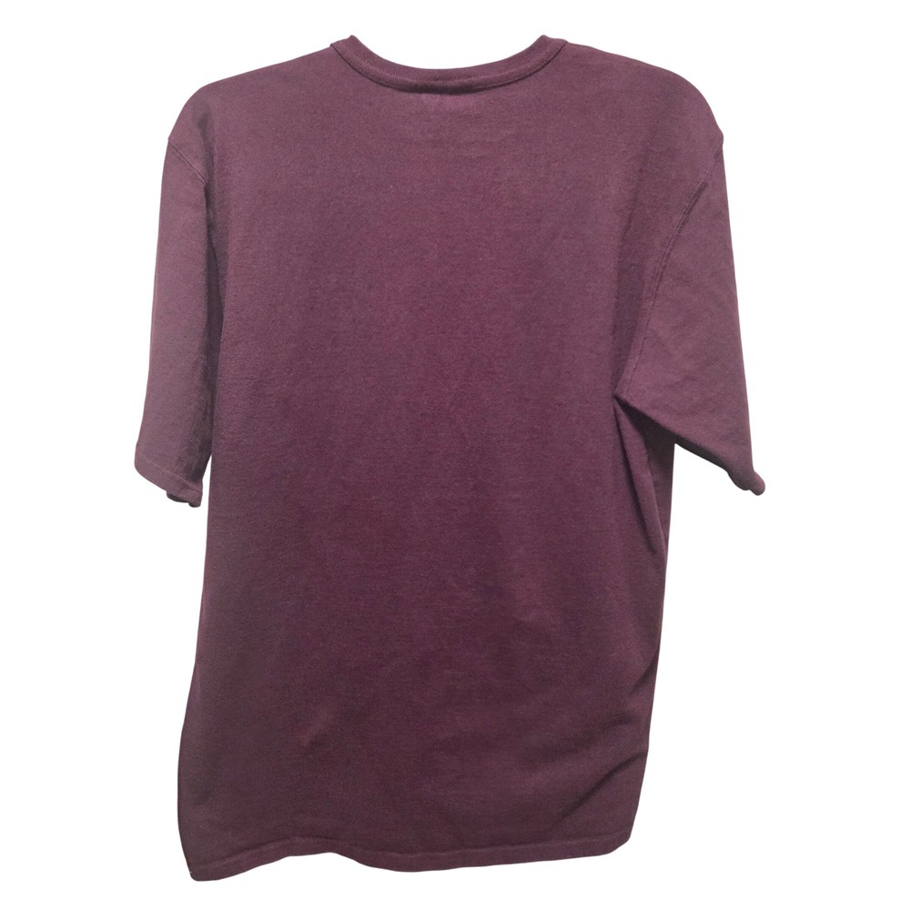 Vintage Champion Mens Big C Logo Patch T-Shirt Burgundy Cotton Crew Neck Large - Picture 5 of 8